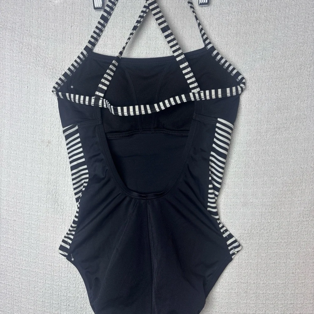 Nike Women's Black and White Striped One Piece‎ Swimsuit